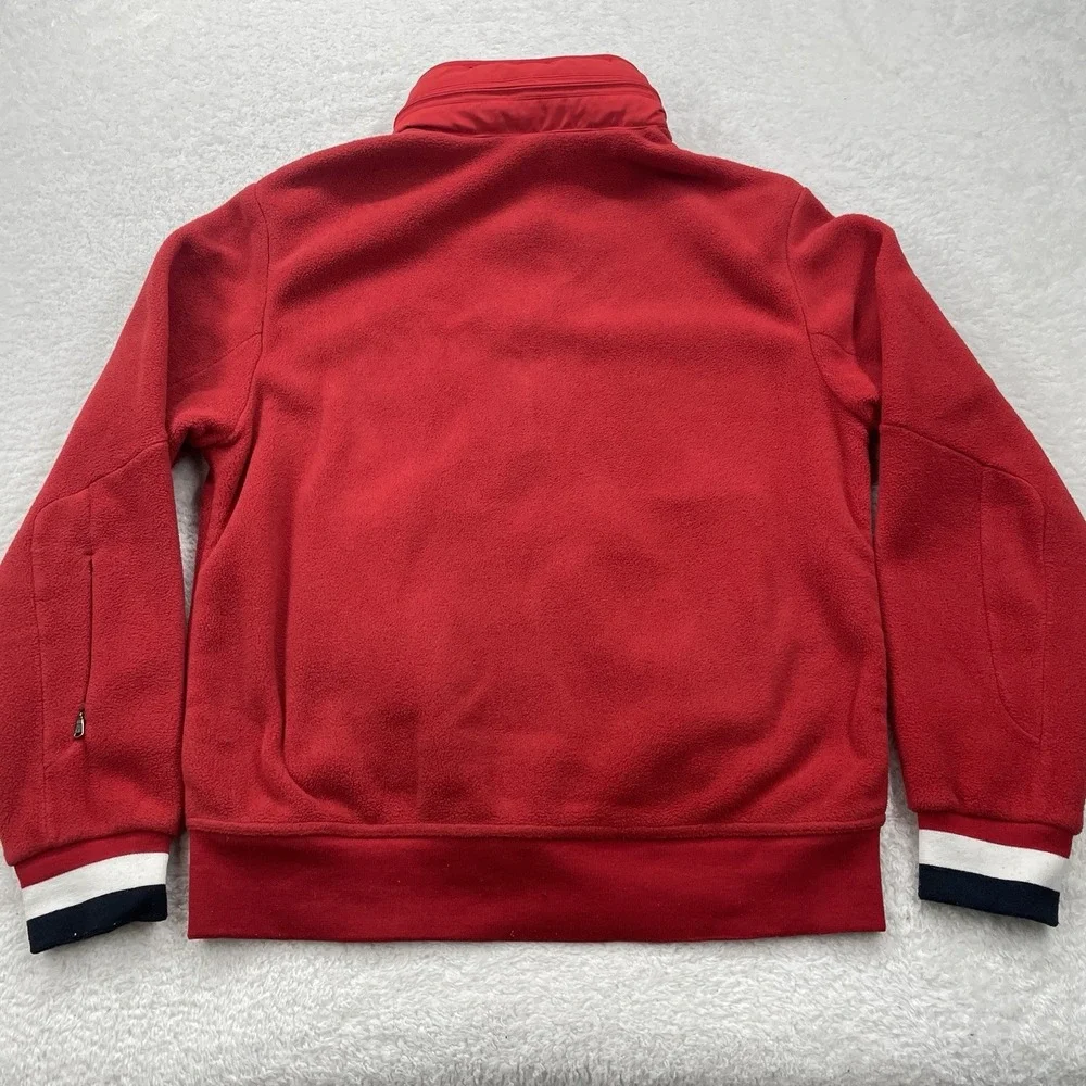 Vtg Polo Ralph Lauren Fleece Full Zip Jacket Mens Large Hood Collar Red‎ Striped